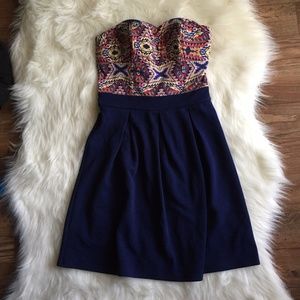 Navy Xhilaration Strapless Dress With Aztec Print